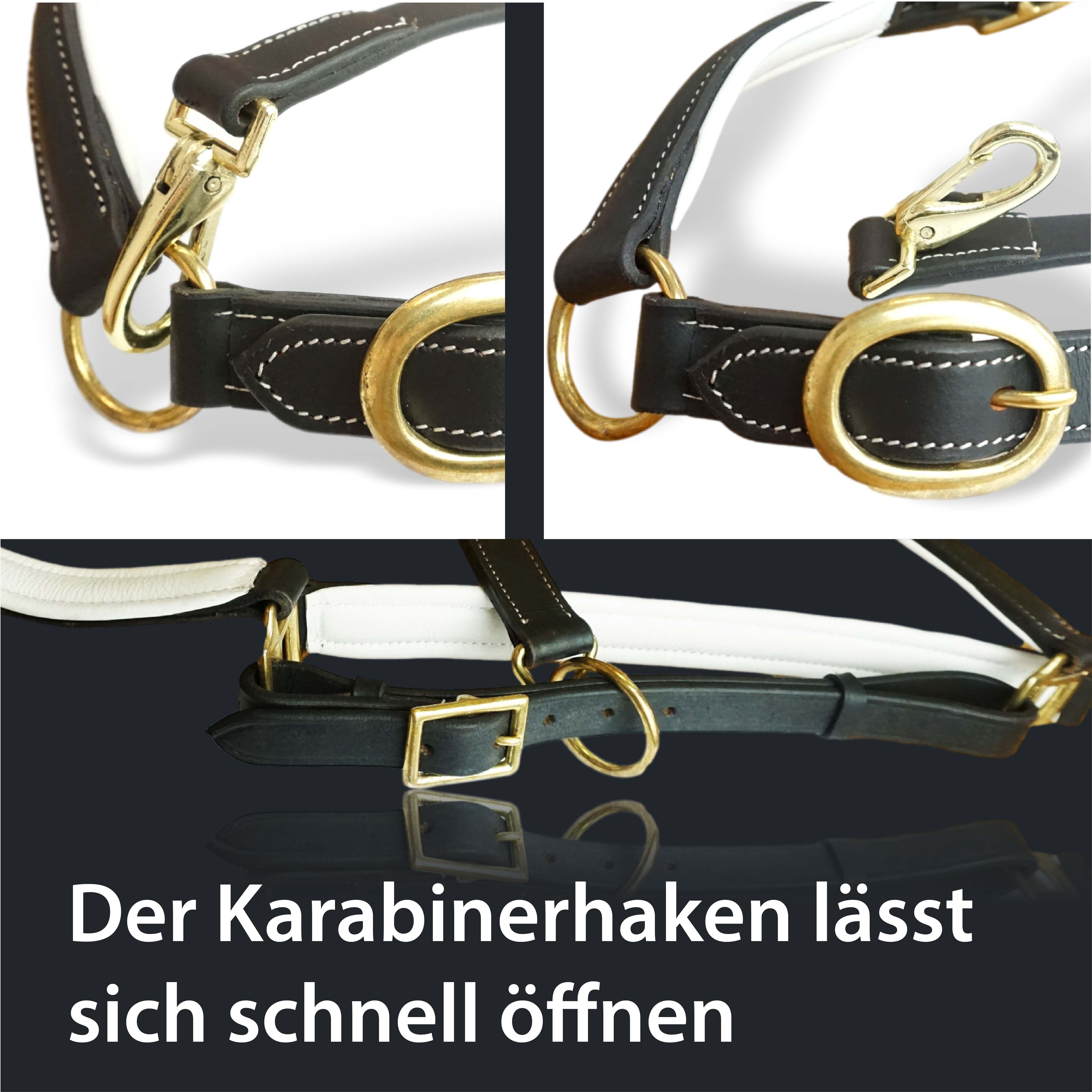 Lederhalfter in schwarz, weiß unterlegt Premium Stallhalfter